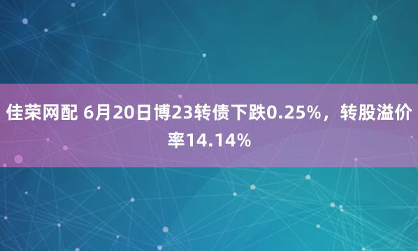 佳荣网配 6月20日博23转债下跌0.25%，转股溢价率14.14%